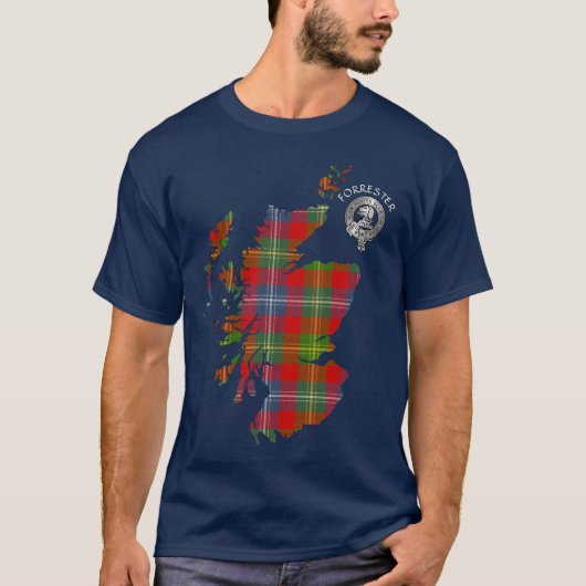 Clan Forrester Tartan Map & Wappen T-Shirt (Vorderseite)
