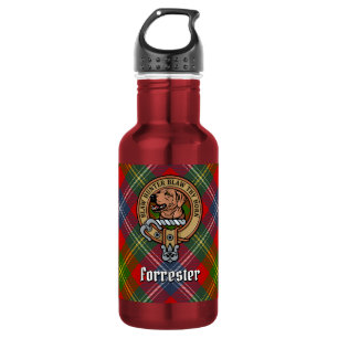 Clan Forrester-Wappen über Tartan Edelstahlflasche