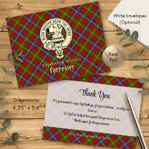 Clan Forrester-Wappen über Tartan Folie Einladungspostkarte