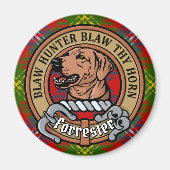 Clan Forrester Wappen über Tartan Magnet (Vorne)