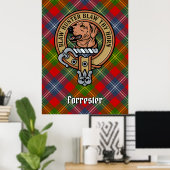 Clan Forrester Wappen über Tartan Poster (Heimbüro)