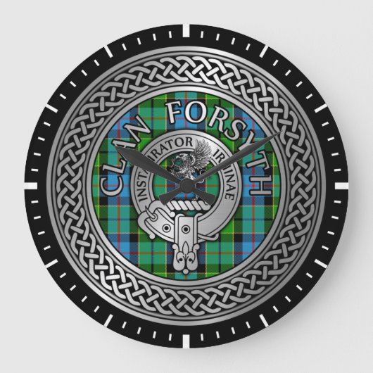 Clan Forsyth Crest & Tartan Knot Große Wanduhr (Vorderseite)