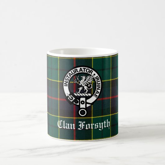 Clan Forsyth Wappen Abzeichen und Tartan Kaffeetasse (Mittel)
