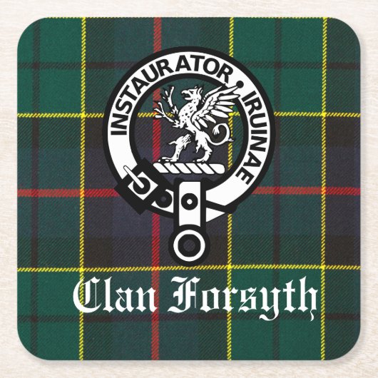 Clan Forsyth Wappen Abzeichen und Tartan Rechteckiger Pappuntersetzer (Vorderseite)