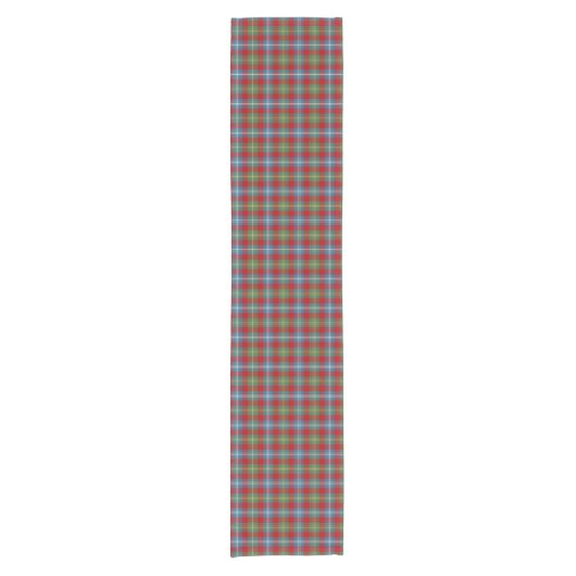 Clan Foster Light Blue und Red Scottish Tartan Kurzer Tischläufer (Vorderseite)