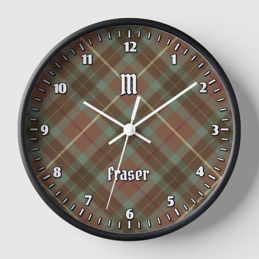 Clan Fraser Jagd Wetter Tartan Große Uhr (Vorderseite)