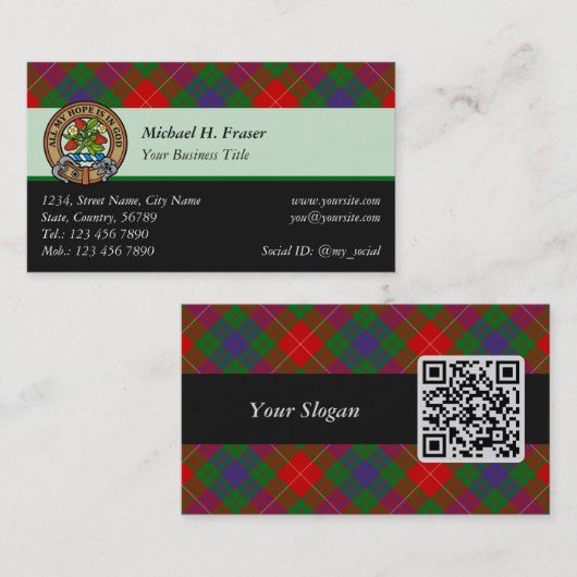 Clan Fraser Tartan Business Card Visitenkarte (Vorne/Hinten)