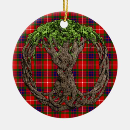 Clan Fraser Tartan und keltischer Baum des Lebens Keramikornament (Vorne)
