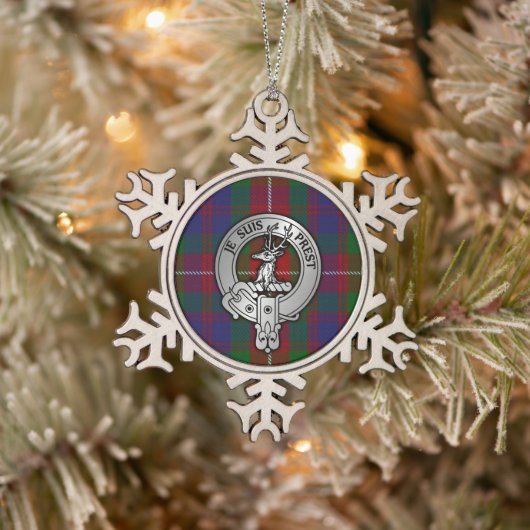 Clan Fraser von Lovat Wappen & Tartan Schneeflocken Zinn-Ornament (Baum)
