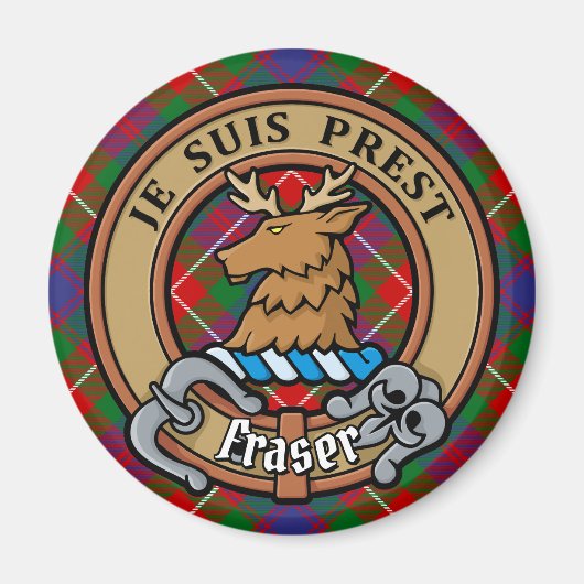 Clan Fraser von Lovat Wappen über Tartan Magnet (Vorne)