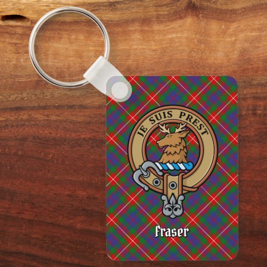 Clan Fraser von Lovat Wappen über Tartan Schlüssel Schlüsselanhänger (Vorderseite)