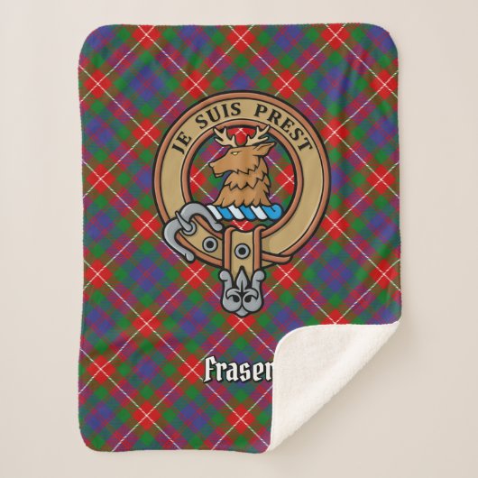 Clan Fraser von Lovat Wappen über Tartan Sherpadecke (Vorderseite)