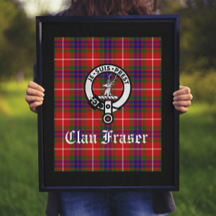 Clan Fraser Wappen Abzeichen und Tartan Art Print Poster