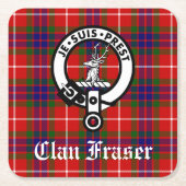Clan Fraser Wappen Abzeichen und Tartan Rechteckiger Pappuntersetzer (Vorderseite)