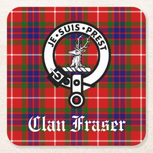 Clan Fraser Wappen Abzeichen und Tartan Rechteckiger Pappuntersetzer