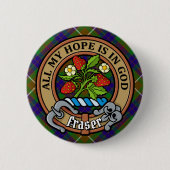Clan Fraser Wappen über Jagd auf Tartan Button (Vorderseite)
