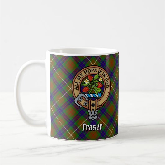 Clan Fraser Wappen über Jagd auf Tartan Kaffeetasse (Links)