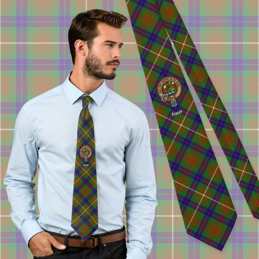 Clan Fraser Wappen über Jagd auf Tartan Krawatte