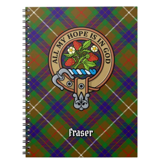 Clan Fraser Wappen über Jagd auf Tartan Notizblock (Vorderseite)