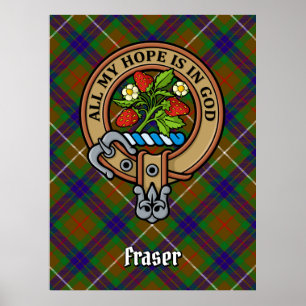 Clan Fraser Wappen über Jagd auf Tartan Poster