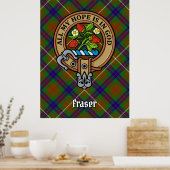 Clan Fraser Wappen über Jagd auf Tartan Poster (Küche)