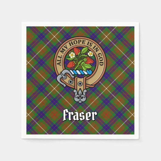 Clan Fraser Wappen über Jagd auf Tartan Serviette (Vorderseite)