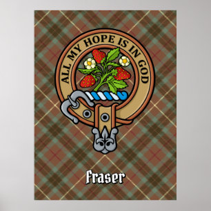 Clan Fraser Wappen über Jagd gewitterter Tartan Poster