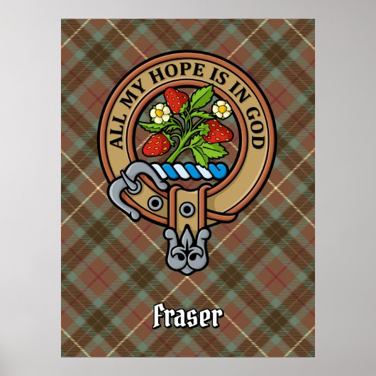 Clan Fraser Wappen über Jagd gewitterter Tartan Poster (Vorne)
