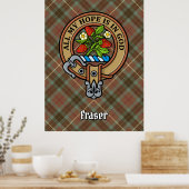 Clan Fraser Wappen über Jagd gewitterter Tartan Poster (Küche)