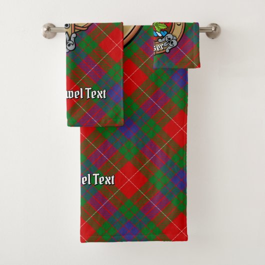 Clan Fraser Wappen über Tartan Badhandtuch Set (Insitu)