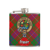 Clan Fraser Wappen über Tartan Flachmann (Vorderseite)