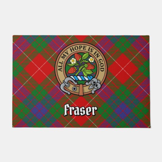 Clan Fraser Wappen über Tartan Fußmatte (Vorderseite)