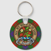 Clan Fraser Wappen über Tartan Schlüsselanhänger (Vorderseite)