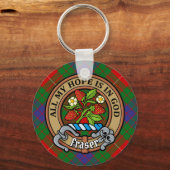 Clan Fraser Wappen über Tartan Schlüsselanhänger (Vorderseite)