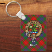 Clan Fraser Wappen über Tartan Schlüsselanhänger (Vorderseite)
