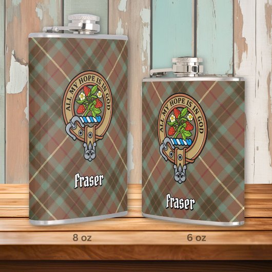 Clan Fraser Wappen über Wetterjagd Tartan Flachmann