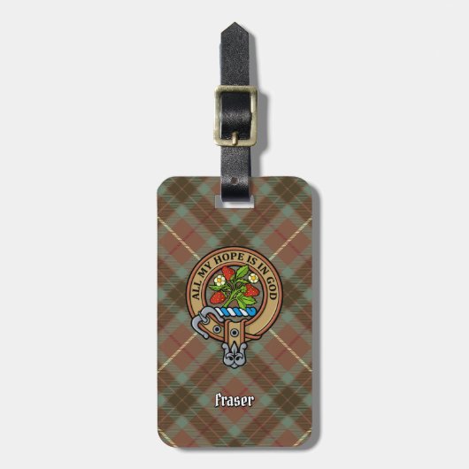 Clan Fraser Wappen über Wetterjagd Tartan Gepäckanhänger (Vorderseite vertikal)