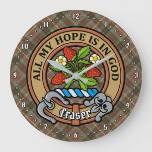 Clan Fraser Wappen über Wetterjagd Tartan Große Wanduhr