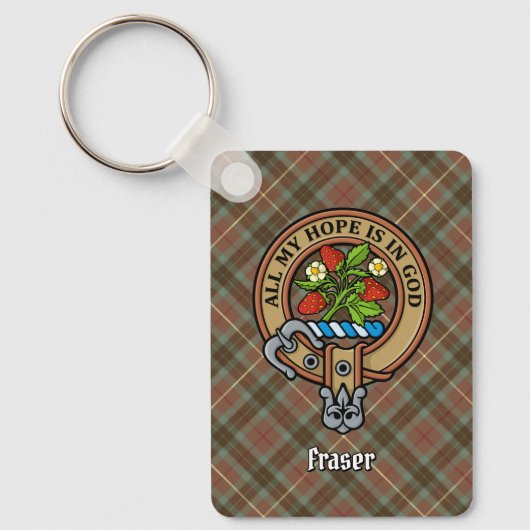 Clan Fraser Wappen über Wetterjagd Tartan Schlüsselanhänger (Vorderseite)