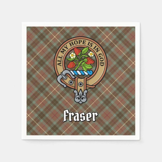 Clan Fraser Wappen über Wetterjagd Tartan Serviette (Vorderseite)