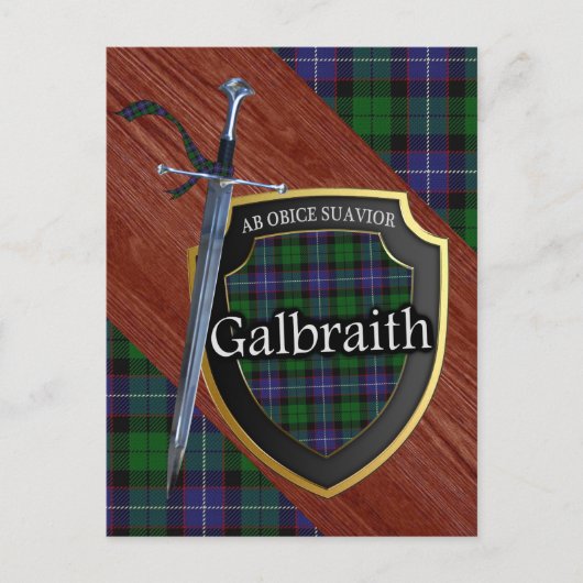 Clan Galbraith Tartan Sword & Shield Postkarte (Vorderseite)