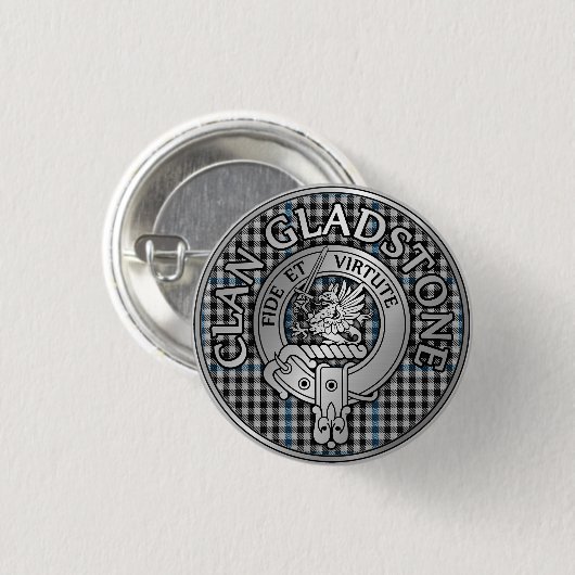 Clan Gladstone Wappen & Tartan Button (Vorne & Hinten)