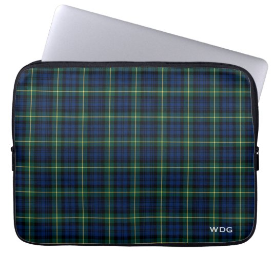 Clan Gordon Tartan Blue Kariert Mit Monogramm Laptopschutzhülle (Vorderseite)