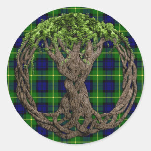 Clan Gordon Tartan und keltischer Baum des Lebens Runder Aufkleber