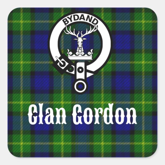 Clan Gordon Tartan Wappen Quadratischer Aufkleber (Vorderseite)