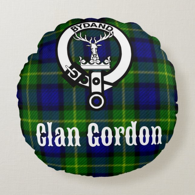 Clan Gordon Tartan Wappen Rundes Kissen (Vorderseite)