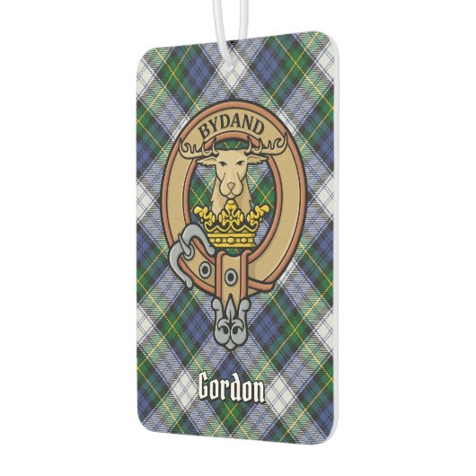 Clan Gordon Wappen über Dress Tartan Air Freshener Autolufterfrischer (Links)