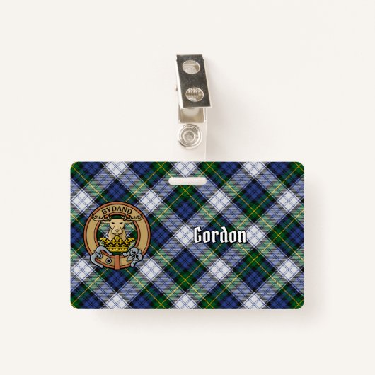 Clan Gordon Wappen über Dress Tartan Ausweis (Vorderseite mit Klammer)