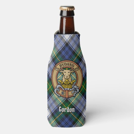 Clan Gordon Wappen über Dress Tartan Flasche Coole Flaschenkühler (Flaschenvorderseite)