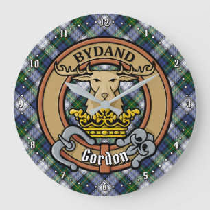 Clan Gordon Wappen über Dress Tartan Große Wanduhr